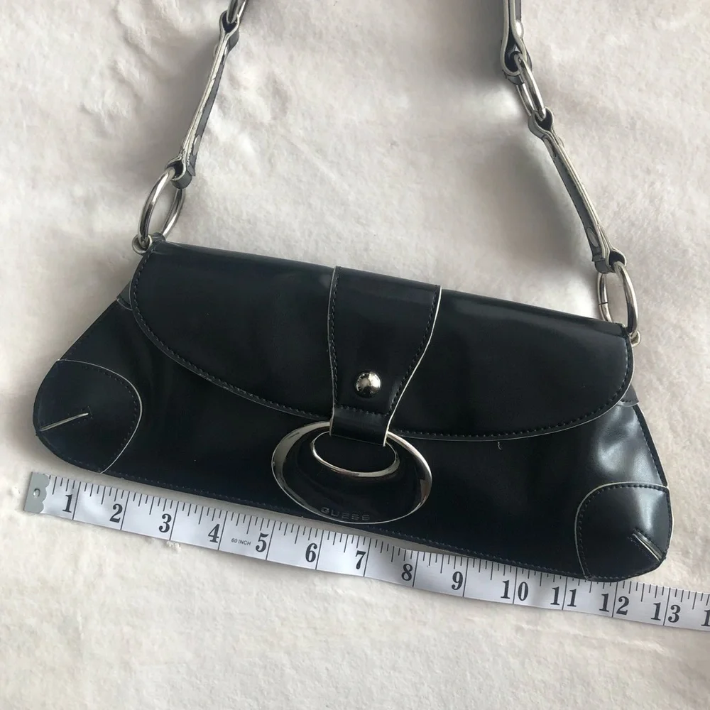 Vintage Guess Black Leather Purse Silver Details - Picture 6 of 8
